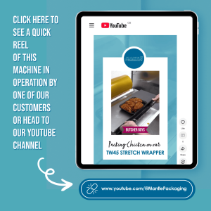 YouTube video of TW45 hand stretch wrapper from Mantle Packaging wrapping fresh meat, cheese, fruit and vegetables with stretch film for secure, professional food packaging.