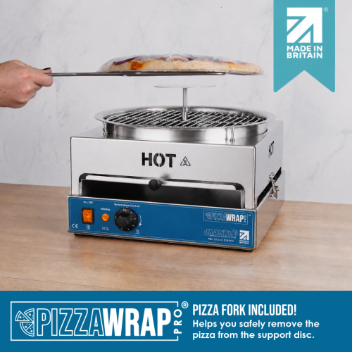 PizzaWrap Pro stainless steel fresh pizza packaging machine designed for wrapping and packaging freshly prepared pizzas quickly and professionally