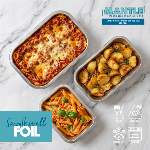 Smoothwall foil trays for ready meals, takeaways and meal prep, suitable for oven use, freezer and hot or cold food delivery