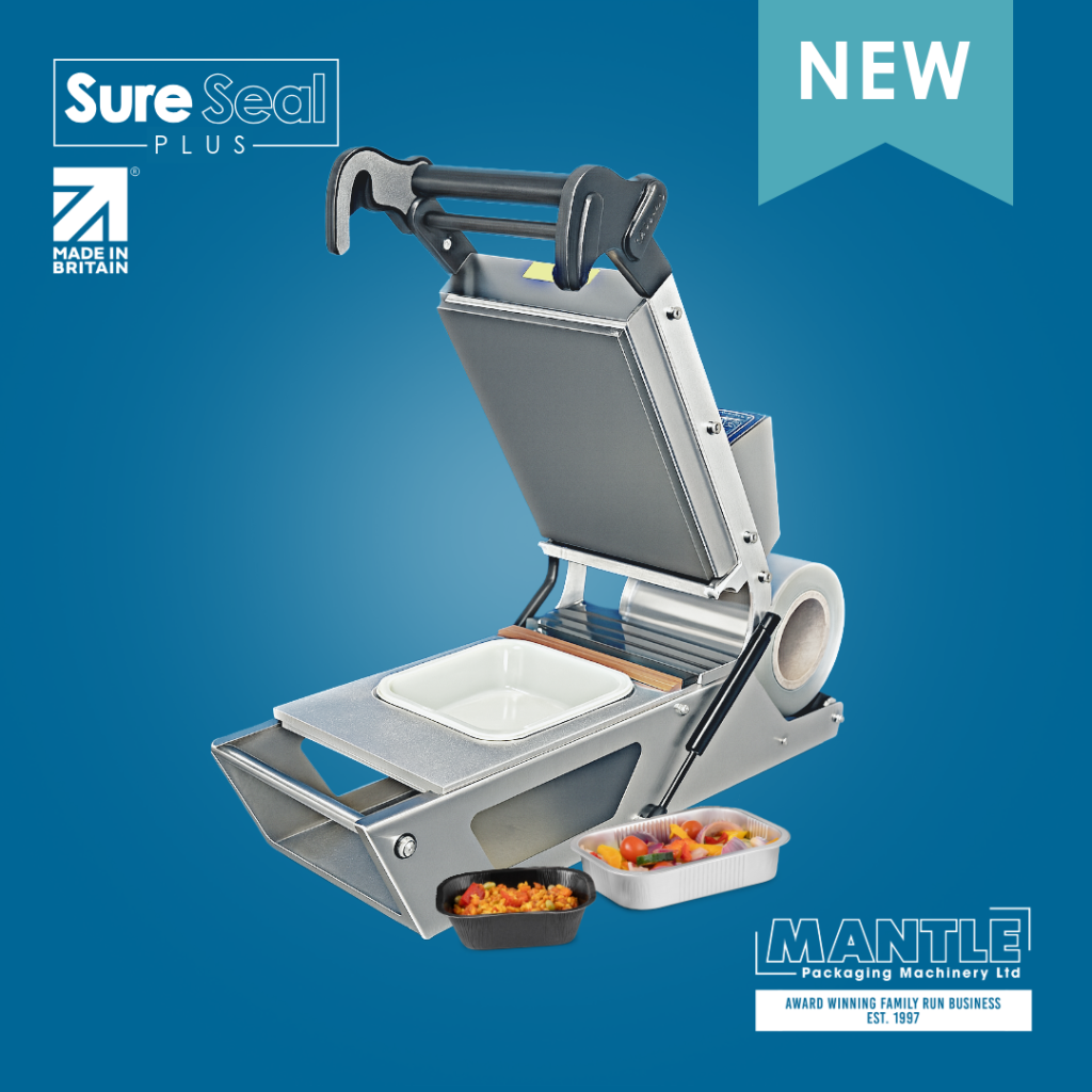 SureSeal Plus food tray lidding machine by Mantle Packaging — stainless steel, British-made tray sealer for ready meals and food packaging.