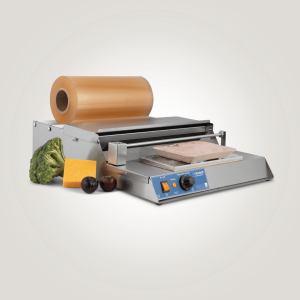 food packaging machinery - hand stretch wrapper used with food grade stretch films are available in various widths covering meat products, vegetables, fish and fruit.