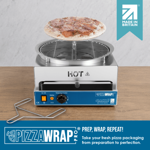 Mantle Packaging PizzaWrap Pro, formerly the PC2000 Pizza Capper, used to shrink wrap pizzas onto cardboard discs for butchers, delis, farm shops, bakeries and pizza makers.